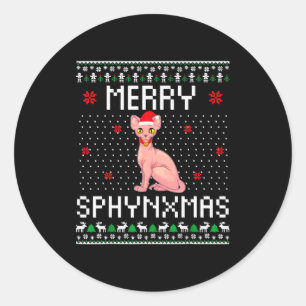 Merry Sphynxmas Sphynx Cat Lover Christmas Ugly Me Classic Round Sticker