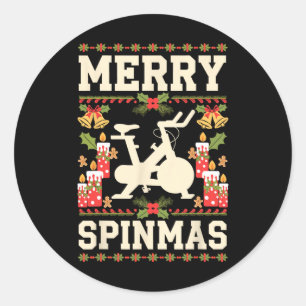 Merry Spinmas Spin-bike Ugly Christmas Xmas Party Classic Round Sticker