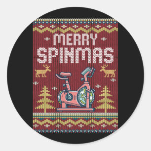Merry Spinmas Spin Bike Ugly Christmas Xmas Party Classic Round Sticker