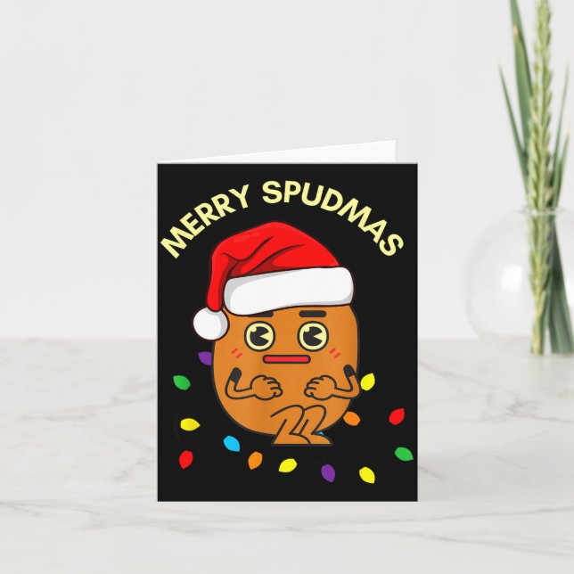 Merry Spudmas Funny Tato Santa Holiday Lights Chri Card (Front)