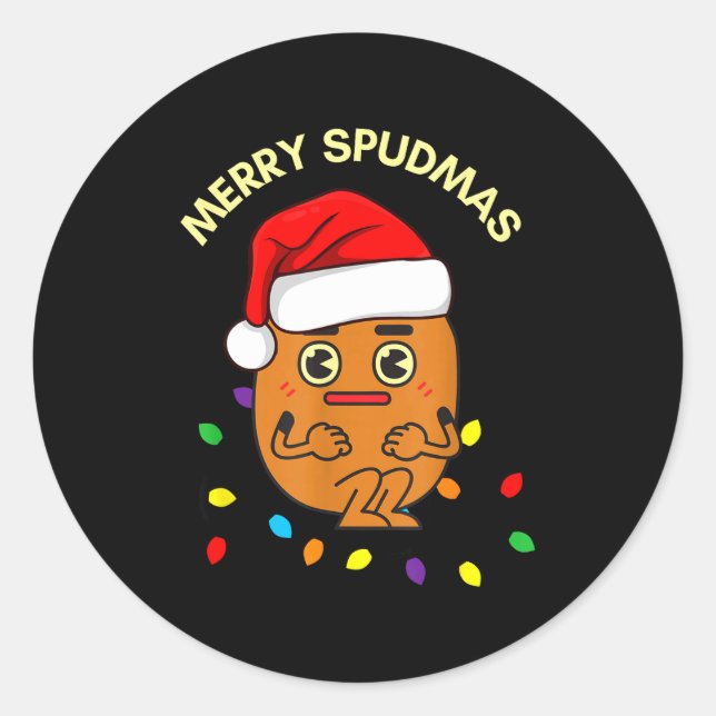 Merry Spudmas Funny Tato Santa Holiday Lights Chri Classic Round Sticker (Front)