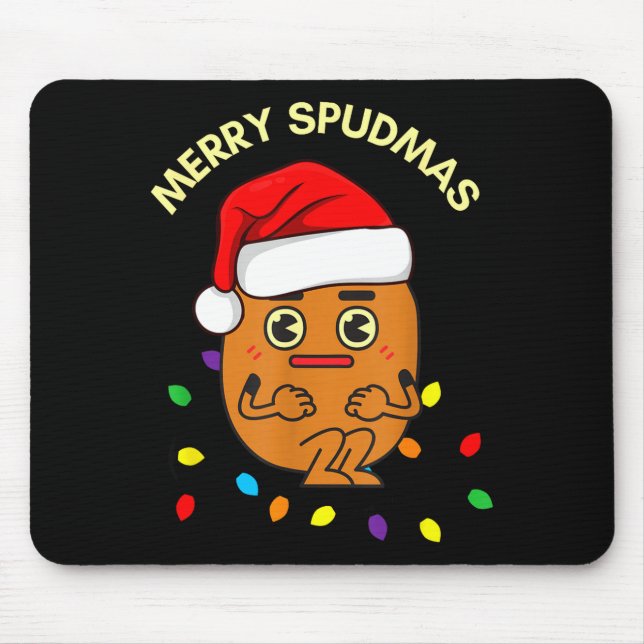 Merry Spudmas Funny Tato Santa Holiday Lights Chri Mouse Pad (Front)