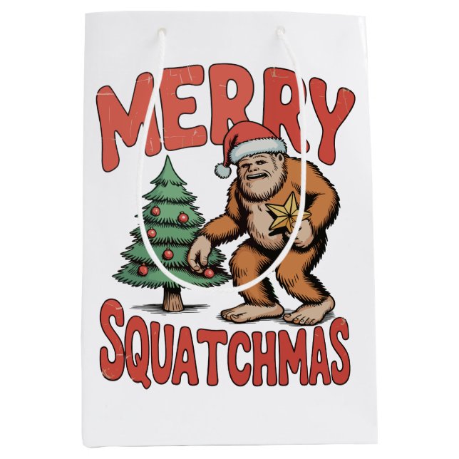 Merry Squatchmas Bigfoot Sasquatch Christmas Tree Medium Gift Bag (Front)