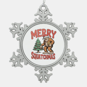 Merry Squatchmas Bigfoot Sasquatch Christmas Tree Snowflake Pewter Christmas Ornament