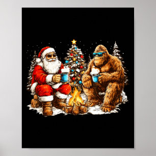 Merry Squatchmas Santa Bigfoot Campfire Mens Boys Poster
