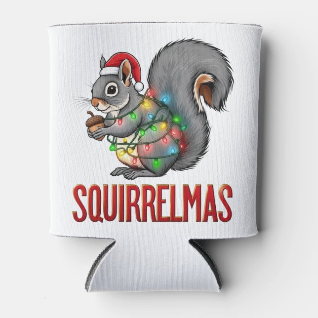 Merry Squirrelmas Funny Christmas Squirrel Holiday Can Cooler (Front)