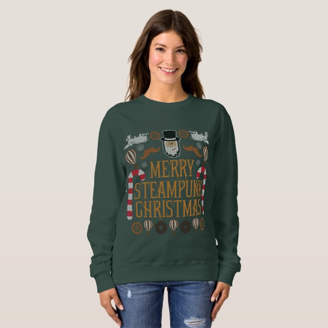 Merry Steampunk Christmas Ugly Sweater Sweatshirt (Front Full)