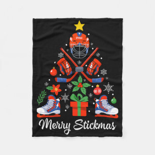 Merry Stickmas Christmas Stick Hockey Xmas Tree Fleece Blanket