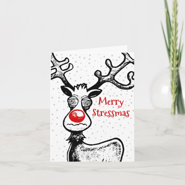 Merry Stressmas Rudolph Christmas Photo Card (Front)