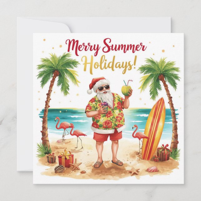 Merry Summer Holiday Santa at the beach  Card (Front)