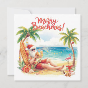 Merry Summer Holiday Santa at the beach  Card