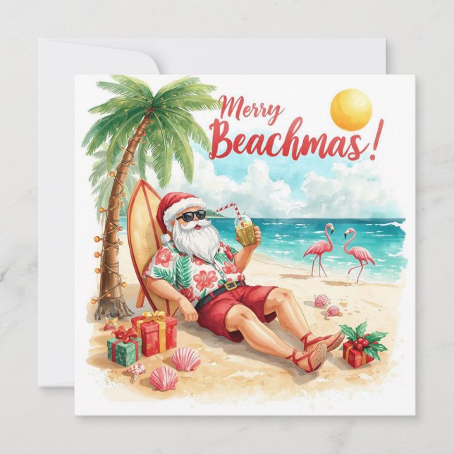 Merry Summer Holiday Santa at the beach  Card (Front)