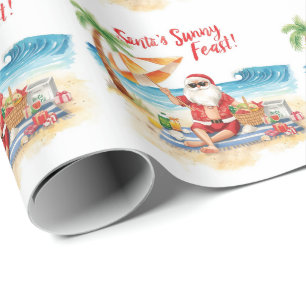 Merry Summer Holiday Santa at the beach Wrapping Paper