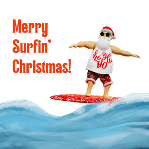 Merry Surfin' Christmas Santa on Surfboard Coaster