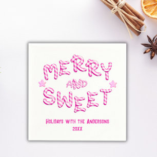 Merry & Sweet Christmas Candy Cane Holiday Party Napkin