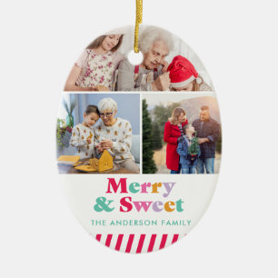 Merry & Sweet Christmas Photo Pastel Collage Ceramic Tree Decoration