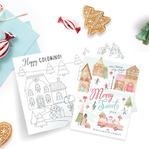 Merry & Sweet Gingerbread Town Fun Coloring Photo Holiday Card