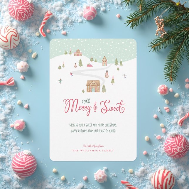Merry & Sweet Watercolor Gingerbread Candy Town Holiday Card (Merry & Sweet Watercolor Gingerbread Candy Town Holiday Card)
