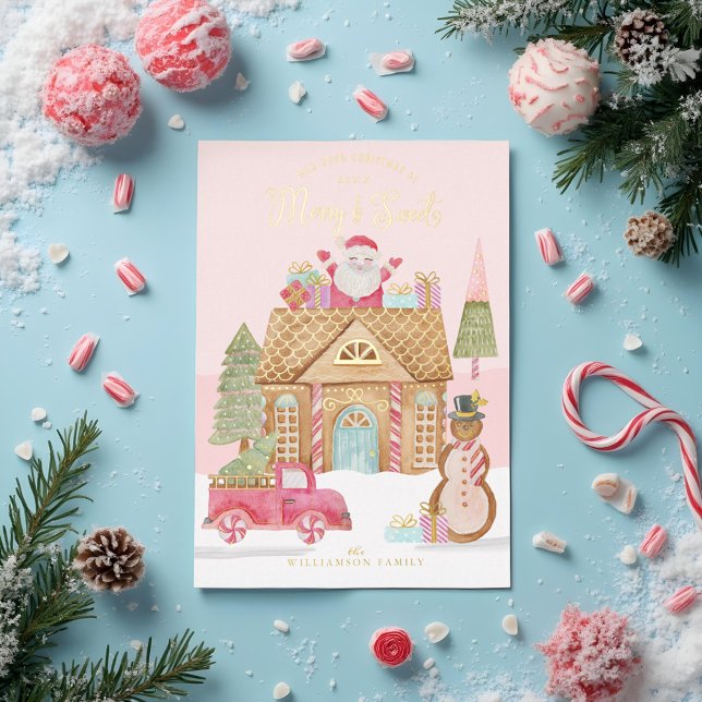 Merry & Sweet Watercolor Gingerbread Candy Village (Merry & Sweet Watercolor Gingerbread Candy Village Foil Holiday Card)