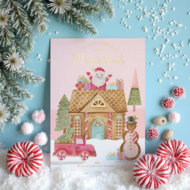 Merry & Sweet Watercolor Gingerbread Candy Village (Merry & Sweet Watercolor Gingerbread Candy Village Foil Holiday Card)