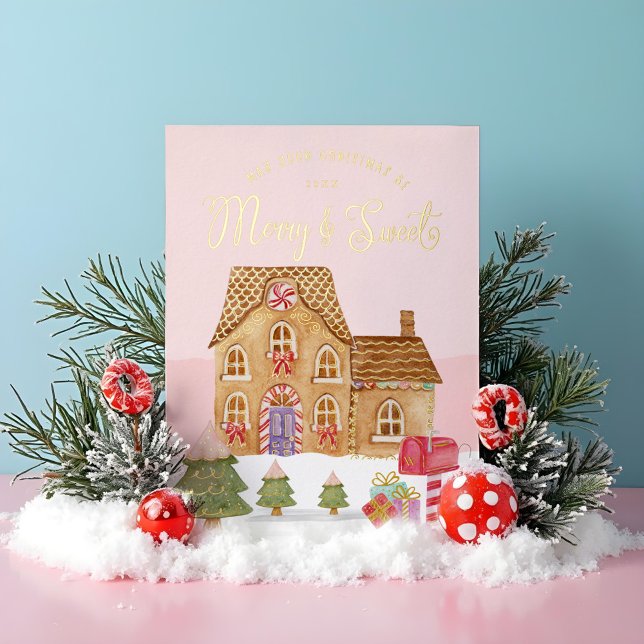 Merry & Sweet Watercolor Gingerbread Candy Village (Merry & Sweet Watercolor Gingerbread Candy Village Foil Holiday Card)