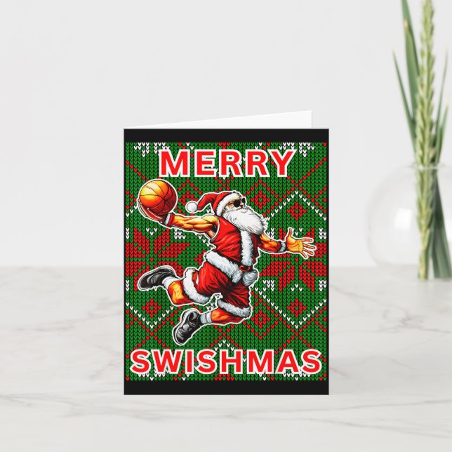 Merry Swishmas Basketball Christmas Santa Claus Sl Card (Front)