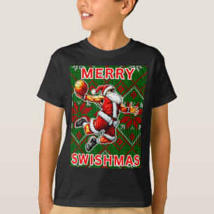Merry Swishmas Basketball Christmas Santa Claus Sl T-Shirt