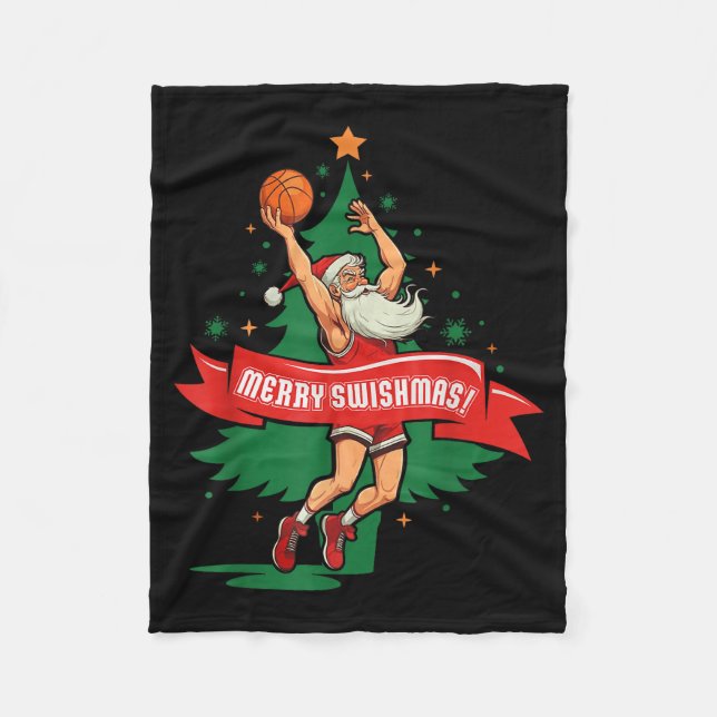 Merry Swishmas Basketball Santa Christmas Pajamas  Fleece Blanket (Front)