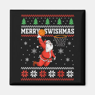Merry Swishmas Basketball Snowman Christmas Ugly P Magnet