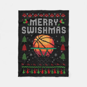 Merry Swishmas Basketball Ugly Christmas Graphic F Fleece Blanket