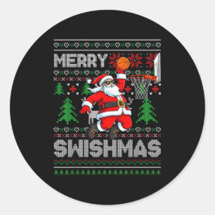 Merry Swishmas Basketball Ugly Christmas Santa Men Classic Round Sticker