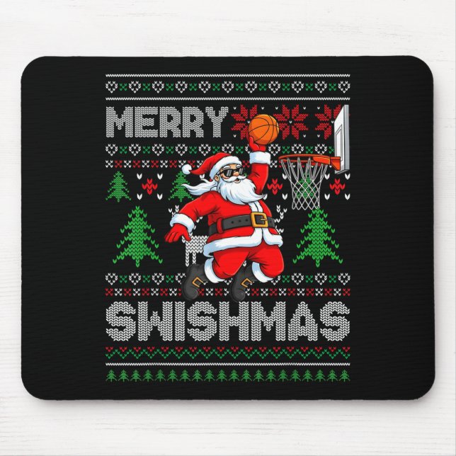 Merry Swishmas Basketball Ugly Christmas Santa Men Mouse Pad (Front)