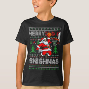 Merry Swishmas Basketball Ugly Christmas Santa Men T-Shirt