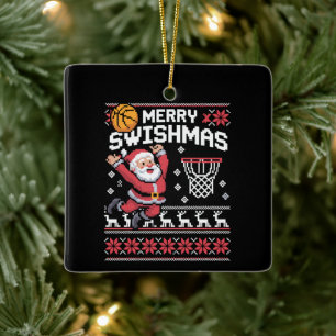 Merry Swishmas Basketball Ugly Christmas Xmas Ceramic Ornament