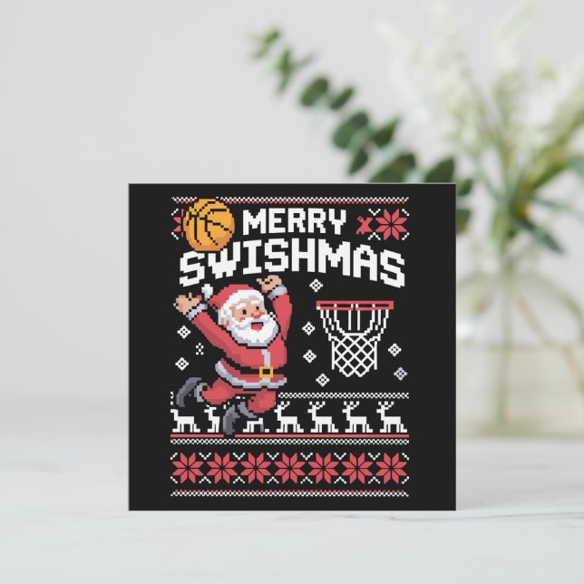 Merry Swishmas Basketball Ugly Christmas Xmas  Holiday Card (Standing Front)
