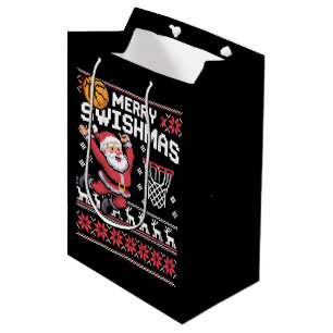 Merry Swishmas Basketball Ugly Christmas Xmas  Medium Gift Bag