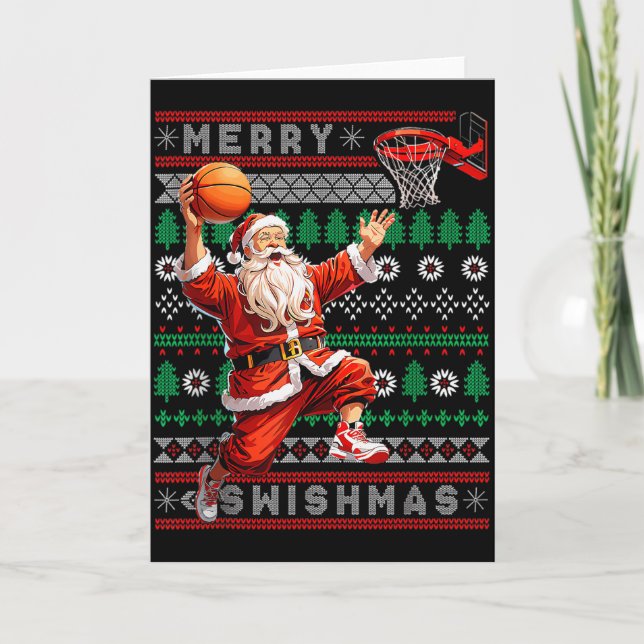 Merry Swishmas Basketball Ugly Christmas Xmas Men  Card (Front)