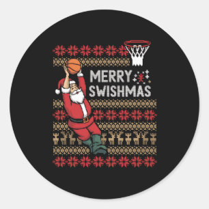 Merry Swishmas Basketball Ugly Christmas Xmas Men  Classic Round Sticker