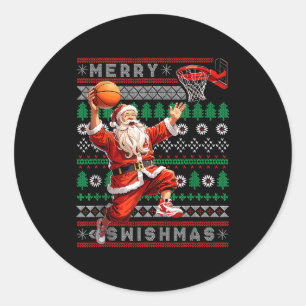 Merry Swishmas Basketball Ugly Christmas Xmas Men Classic Round Sticker
