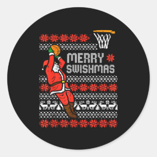 Merry Swishmas Basketball Ugly Christmas Xmas Men  Classic Round Sticker