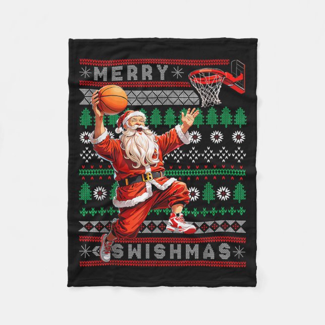 Merry Swishmas Basketball Ugly Christmas Xmas Men  Fleece Blanket (Front)