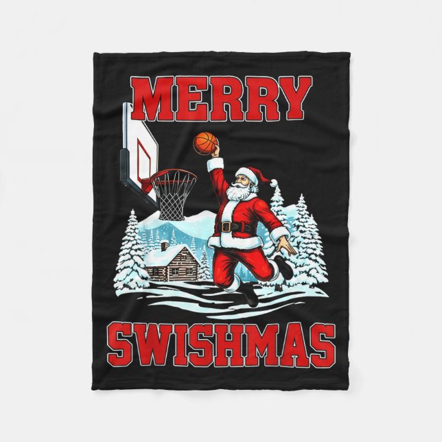 Merry Swishmas Basketball Ugly Christmas Xmas Men  Fleece Blanket (Front)