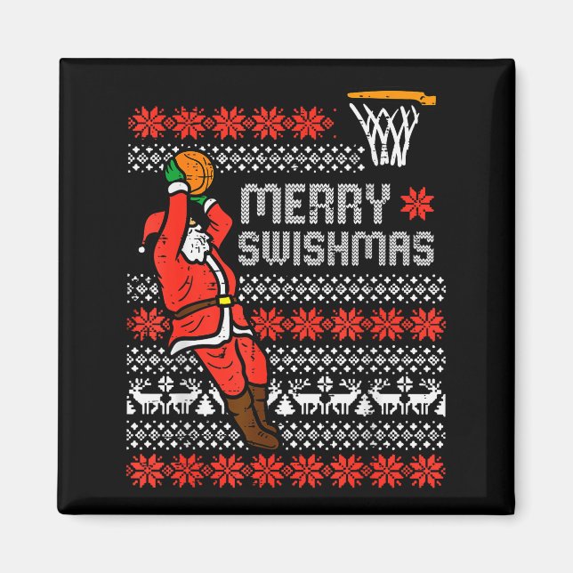 Merry Swishmas Basketball Ugly Christmas Xmas Men  Magnet (Front)
