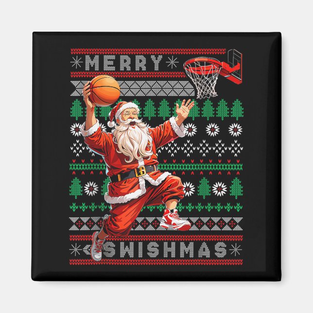 Merry Swishmas Basketball Ugly Christmas Xmas Men  Magnet (Front)