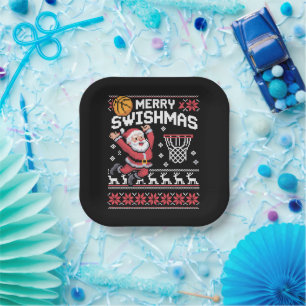 Merry Swishmas Basketball Ugly Christmas Xmas  Paper Plate