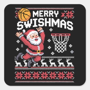 Merry Swishmas Basketball Ugly Christmas Xmas Square Sticker