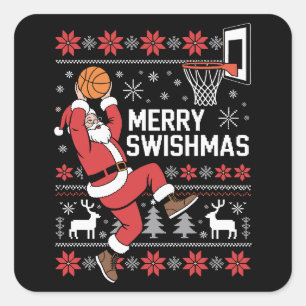Merry Swishmas Basketball Ugly Christmas Xmas  Square Sticker