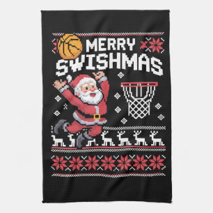 Merry Swishmas Basketball Ugly Christmas Xmas  Tea Towel