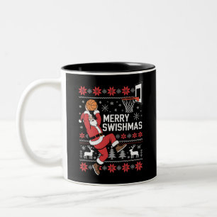 Merry Swishmas Basketball Ugly Christmas Xmas Two-Tone Coffee Mug