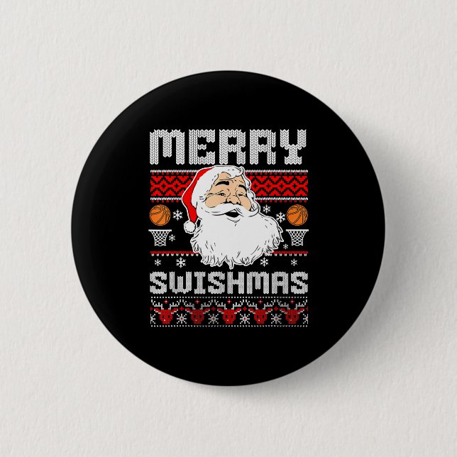 Merry Swishmas Basketball Xmas Ugly Christmas Men  6 Cm Round Badge (Front)